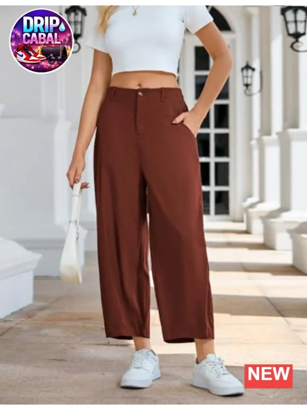 Women's Linen Capri Wide Leg Palazzo Pants High Rise Ankle Length